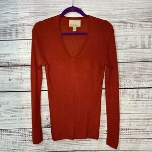 Banana Republic Heritage Silk Blend Rust Orange Sweater V Neck SMALL